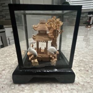 Chinese Handmade Miniature Pagoda Diorama Figure in Glass Case